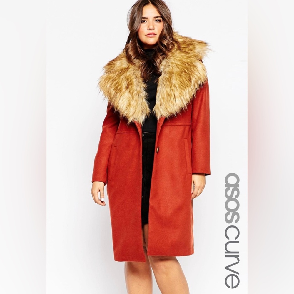 ASOS Rust Teddy Jacket with Faux Fur Collar size 6. - Picture 1 of 6